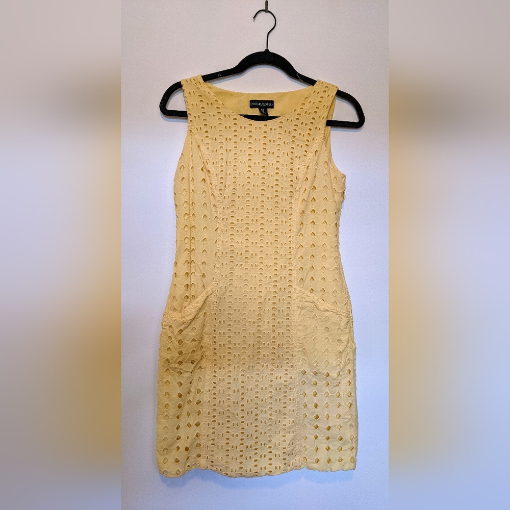 Cynthia Rowley Yellow Cotton Sleeveless Eyelet Sheath Dres sz 4